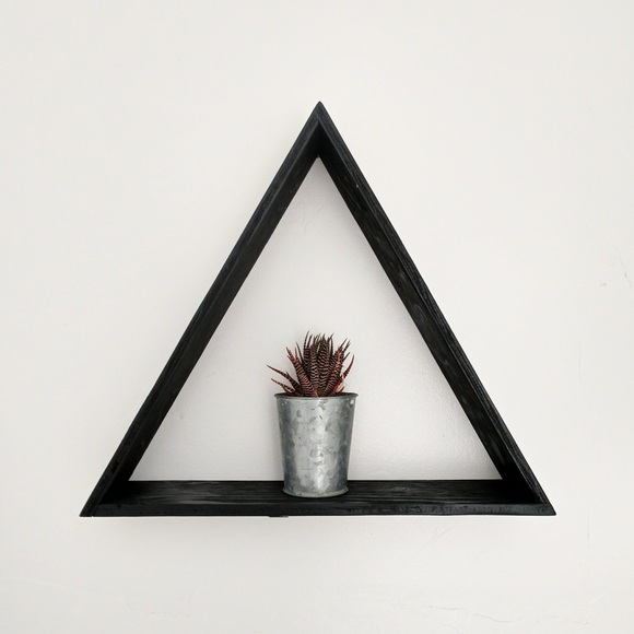 Wooden Black Shelf Triangular Wall Decor Art - Picture 1 of 5